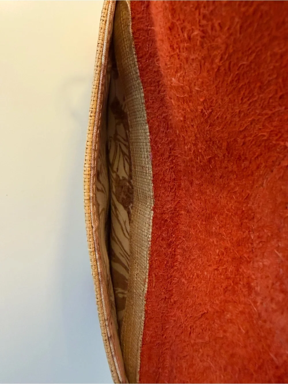 J Crew Woven Straw Shoulder Bag with Orange Leather Trim